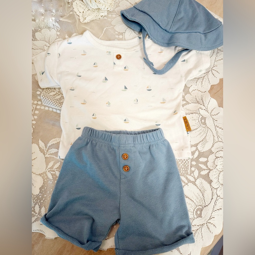 Kids Two-Piece Matching Set in Light Blue and White - Sailboat Print